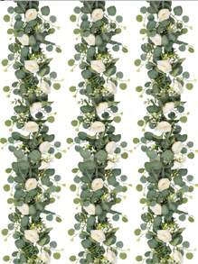 ٱكليل إكليليات إصطناعي 70 بوصة / 5.9 قدم مع وردة بيضاء من الرغوة، إكليل خضرة زهور مزيفة للأعياد والأم والرومنسية والحفلات والديكور المنزلي (أبيض)