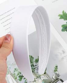 Wecoe Brown Satin Headband Women 1.6 Inch Wide Silk Headband Non Slip Fashion Neutral Colors Plain Hair Band DIY Holiday Hair Accessories For Women Girls Diademas Para Mujer Gifts - Matte White - 查看 7