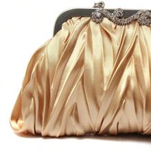 Ruched Purse Solid Clutch Purses For Women Metal Buckle Rhinestone Closure Evening Bag Formal Wedding Clutch Bag Dress Purse
