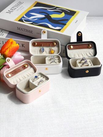 1pc Portable Minimalist Leather Jewelry Box Organizer, Holds Rings, Necklaces, Earrings, Lipstick, Jewelry Storage Display Gift Box For Women Storage Organizer Travel Essentials Back To School Dormitory Storage