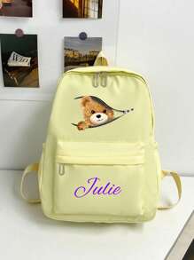 1 可定制新款可爱卡哇伊简约卡通拉链小熊印花背包，适合返校季。尼龙材质双拉链轻便大容量可折叠包，非常适合上学、日常旅行、购物