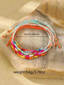 6pcs Set Adjustable Women's Bohemian Colorful Glass Beaded Bracelets