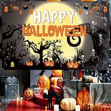1pc Happy Halloween Themed Fabric Banner Background With Pumpkin, Ghost, Bat, Spider, Moon Halloween Photobooth Backdrop Party Decor - Multicolor - View 3