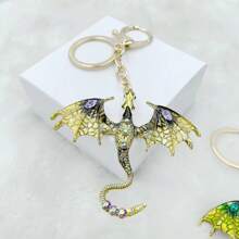 1 pieza Accesorio de mochila, llavero de pareja de dibujos animados con rhinestones con forma de murciélago, unicornio y dragón de aleación de zinc, estilo europeo y americano, accesorio de Halloween, regalo de broma para el coche