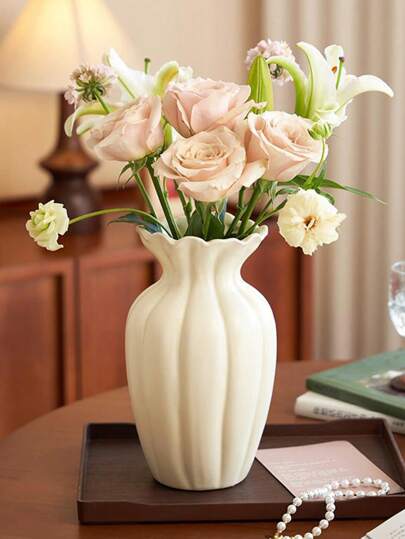 1pc Ceramic Vase, Crème Bohemian Desktop Flower Arrangement, Room, Home, Kitchen, Wedding, Dining Table, Office, Garden, Outdoor ation, Home Room Vase Glass view 4