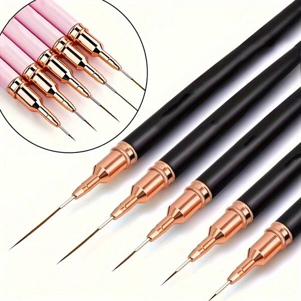 A Set Of Five Nail Art Brushes, Specially Designed For Detailed Design.The Long Nail Art Line Brush Is Suitable For The Fine Design Of Nail Gel And Is Very Suitable For The Meticulous Creation Of Nail Art