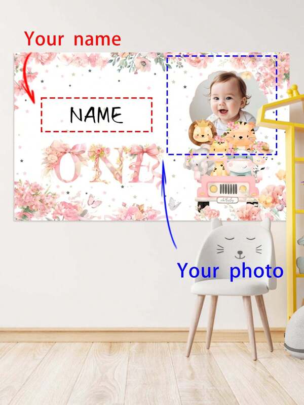 1pc Customizable Animal Zoo Backdrop - Designed With Pink Floral, Bow, And Animal Patterns, Suitable For Indoor/Outdoor Celebration, Baptism Party, Perfect Gift For Parents And Party Planners, Multiple Size Options