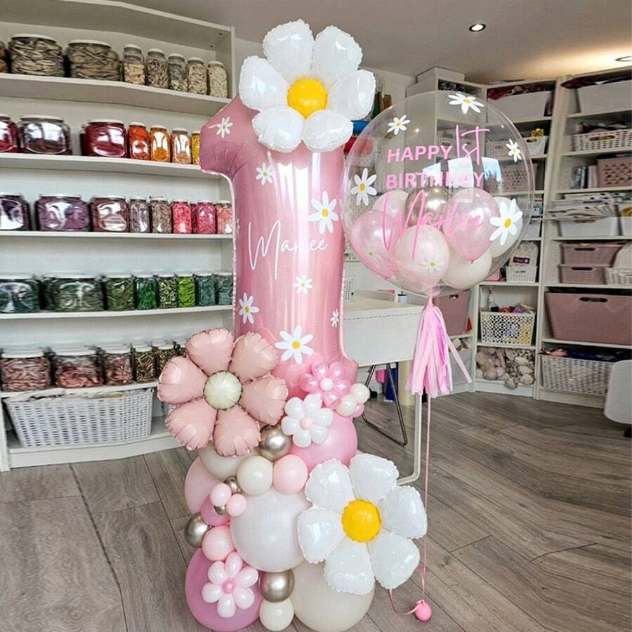 42 件雏菊柱气球套装，派对装饰用品 - 粉色 - 查看 1