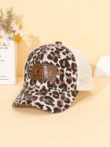 Leopard Print Net Cap, Cute Casual Design For Party & Daily Wear, Made Of Polyester, Size Adjustable, Suitable For All Seasons