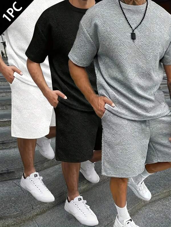 2025 Men's Jacquard Cooling 2 Pieces Set - Loose Fit Streetwear T-Shirt & Shorts Summer Essentials