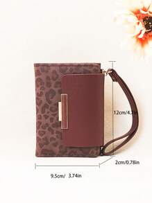 Carteira curta feminina patchwork com cores contrastantes, bolsa porta-cartões multifuncional com estampa de leopardo, elegante porta-moedas com zíper de grande capacidade e fecho de pressão para jovens estudantes, leve, estilosa e prática para transporte, adequada como presente de Natal