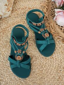Women's Fashion Bohemian Style Flat Sandals, Casual Versatile, Suitable For Weddings, Parties, Outdoor, Beach - Dark Green - View 6