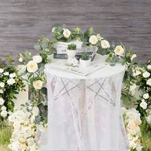 ٱكليل إكليليات إصطناعي 70 بوصة / 5.9 قدم مع وردة بيضاء من الرغوة، إكليل خضرة زهور مزيفة للأعياد والأم والرومنسية والحفلات والديكور المنزلي (أبيض)