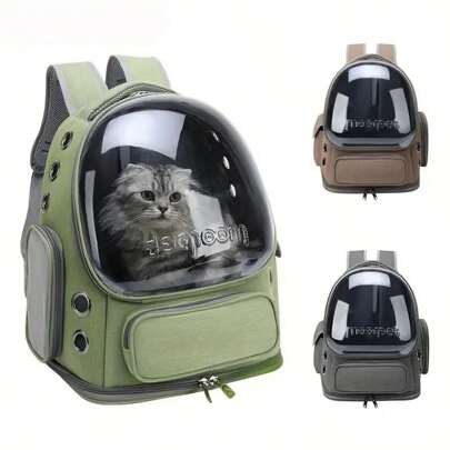 IISVGE 1pc Cat Backpack Pet Carrier Breathable Transparent Space Capsule Outdoor Travel Bag For Dogs, Large Capacity Backpack For Small Pets, Made Of Oxford Cloth With Zipper And Sturdy Straps Cat Carrier Cat Bag