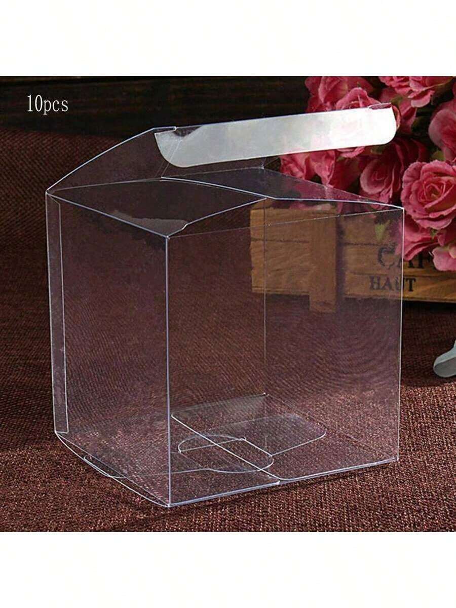 10pcs Transparent Plastic Gift Box PVC Box Gift Packaging Wedding Birthday Celebration Shower Box Party Supplies - Transparent - View 1