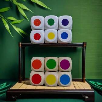 12 Pcs Wooden Dice Set, Multicolor Printed Dots In Red, Orange, Yellow, Green, Blue, Purple, Black, White, Independent Tabletop Style, No Battery Needed, Suitable For Teaching Color Recognition And Creative Games, Great For Thanksgiving, Christmas, Halloween, New Year Celebrations