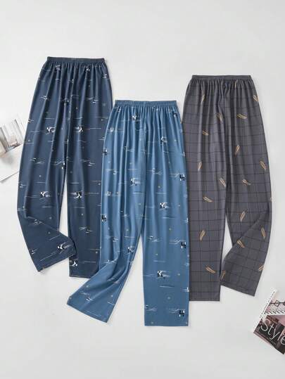 3pcs/Pack Men's Lightweight Lounge Pants, Casual Comfortable Loose Fit Sleepwear Pants For Spring & Autumn, Can Be Worn Outdoors, Fall Winter Clothes