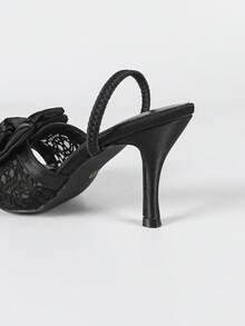 女式黑色方头高跟凉鞋，蝴蝶装饰时尚百搭性感派对/正装鞋