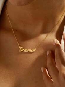 1pc Gold Multi-Font Style Optional Custom Cursive Letter Pendant Necklace - Personalized Stainless Steel Name Chain, Perfect For Ladies Birthday And Graduation Gifts Thanksgiving Christmas Gold,Rose Gold Stylish,New Year Glamour - Multicolor - View 4