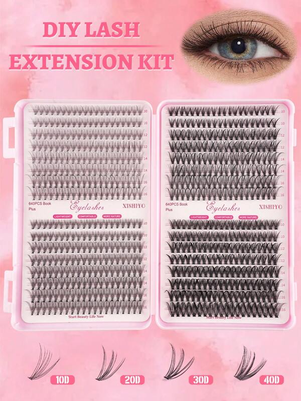 640PCS Clusters D Curl Individual Eyelashes For Beginner, 10D+20D+30D+40D/30D+40D+50D Mixed, 8/10/12/14/16MM High Capacity Eye Lashes Book For Starter, Long Lasting Thick Segmented Lashes Extensions, DIY At Home, Easy To Use, Dense Chic Lashes Books, Suitable For Daily Outings, Travel, Photography, Gatherings, Weddings, And Makeup
