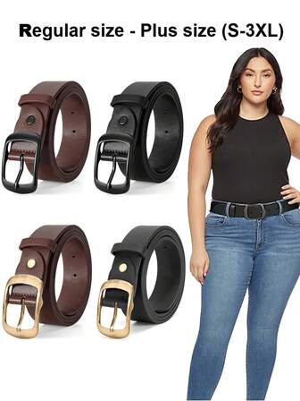 1条女士矩形扣PU皮革腰带，常规尺码至加大尺码，适合日常佩戴