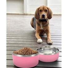 New-15  Dog Bowl For Food And Water, 64 Oz Stainls Steel Pet Feeding Bowl,  Non-Skid Double Wall Insulated Heavy Duty  Rubber Bottom For Medium Lar Dogs (64 Ounc/8 C, Pink) - 粉紅色 64 盎司 - 查看 9