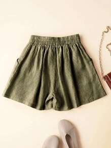 Women's Linen Stand Collar Elastic Waist Shorts, Casual & Holiday Style, Spring/Summer