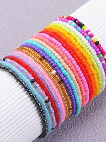 1/20/5 Pcs Bohemian Style Rice Bead Anklet Summer Beach Vibe, Ideal Gift For Mother's Day, School Opening Season, Graduation Season, Halloween, Christmas, Beach & Ocean Themed Occasions, And As A Present For Friends, Rich In Colors, Shipped With Random Beautiful Hues.