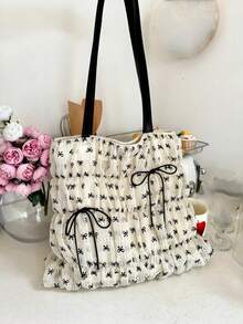 Túi Tote Niche Back To School dành cho nữ, sức chứa lớn, nhẹ, túi đeo vai đi làm thường ngày có nơ xếp ly dành cho sinh viên đại học - Nhiều màu - Xem 5