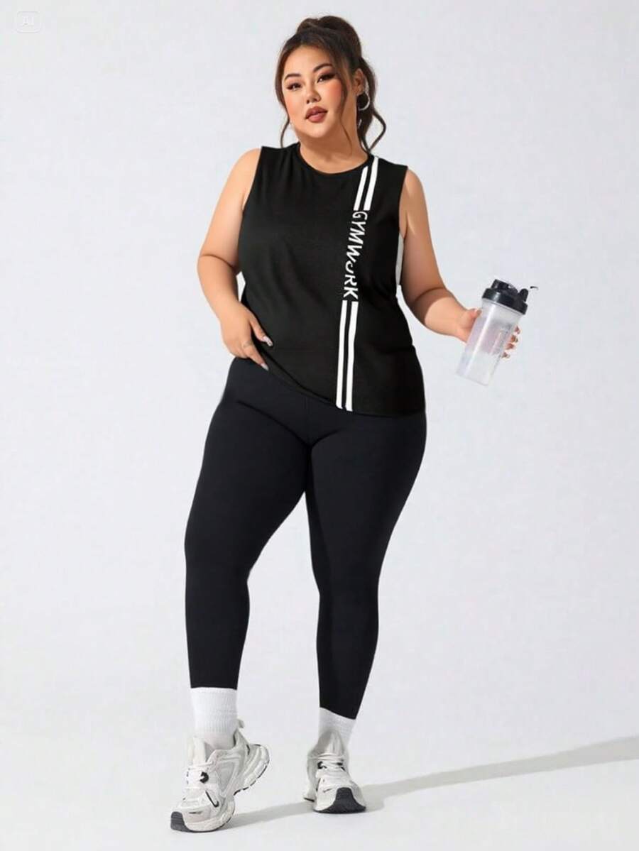 Plus Size Women's Workout Tank Top - Stylish Sleeveless Design For Gym And Training - Black - View 1