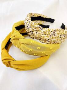 3pcs/Set Women Plaid & Solid Color Fabric Headbands, Elegant Sweet Style For Daily Wear, Commute Friendly, Yellow Accessories, Hairband Headband For Women, Hair Accessories, Hair Hoop ,Head Piece