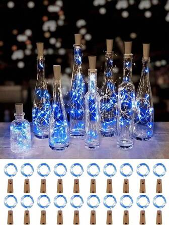 10 Stücke Weinflaschen Lichterkette mit Kork, wasserdichte Lichterkette mit Batteriebetrieb für Gläser, Partys, Hochzeiten, Weihnachten, Festivals, Bars, Mini-Lichterkette für Weinflaschen zum Selbermachen, Halloween Dekoration, warmweiß