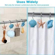 12-Piece Resin Marine Series Hook - Seashell Decor Curtain Shower Curtain Metal Hook - Blue - View 2