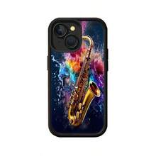 Saxophone Mobile Phone Case, Decorated With Vibrant Splash Art And Musical Notes Design, Suitable For IPhone 16, 15, 14, 13, 12 And 11 Pro Models, Made Of TPU Material, And Provides Shockproof Protection. Perfect For Music Lovers, Friends, Family, Birthdays, Spring, Holidays, Boyfriends, Girlfriends, And Valentine's Day Gifts. - Black - View 7
