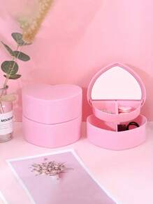1pc Double Layer Heart Shaped Mirrored Jewelry Storage Box, Women Makeup Organizer Suitable For Jewelry & Accessories Like Earrings, Rings, Necklaces, Multi-Functional Desktop Storage Box, Gift For Her
