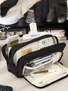 文具袋、铅笔盒、大容量铅笔袋、便携式铅笔袋、文具盒、化妆包、适合工作场所、教育机构、青年、女孩和成人的旅行礼物、返校礼物 - 彩色 - 查看 6