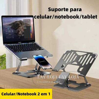 Suporte de Metal Ajustável Para Notebook E Celular 2 em 1 Ate 17 Polegados Lay ZJ-L05