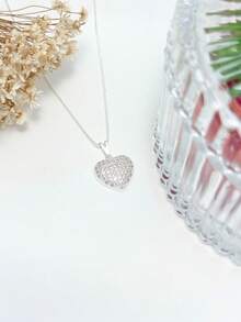Elegant Necklace For Women With Heart-Shaped Pendant Inlaid With Zirconia. 925 Silver Plated, Hypoallergenic. - 銀色 - 查看 7