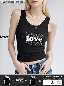 Customized Personalized T-Shirt, Sleeveless Women's Vest, Casual And Comfortable,Yoga, Sports, Fitness, Party, Vacation, Daily Casual, Simple And Fashionable.Custom T-Shirt - Black - View 1