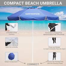 6.5ft Beach Umbrella - Heavy Duty Wind Resistant UV 50+ Portable Sun Shade With Sand Anchor & Carry Bag, Outdoor Folding Umbrella For Beach, Pool, Patio, Garden (Blue Stripe) - 深藍色 - 查看 5