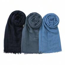 3 buc/set femei culoare solidă eșarfă musulmană încrețită eșarfă hijab casual set