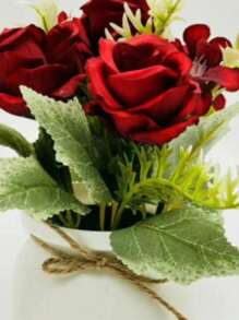 1pc Lifelike Delicate Rose Potted Plant, Suitable For Living Room Decor