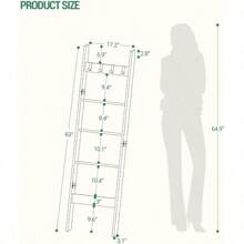 Worth Having, New 5-Tier  Ladder Shelf For Living Room, Decorative Quilt Rack With 4 Removable Hooks,Farmhouse Ladder Holder Organizer For Bedroom, Rustic Brown