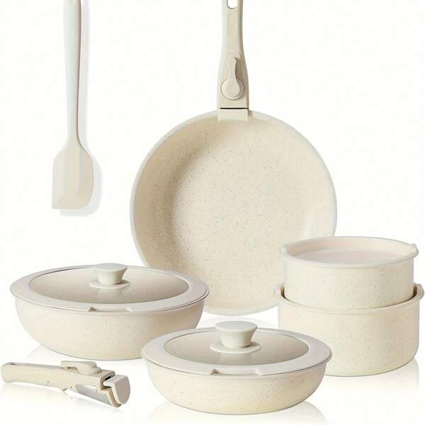 [Nonstick Cookware Set] 5 Pcs Nonstick Cookware Set - Pots And Pans Set With Detachable Handle, Induction, Dishwasher Oven