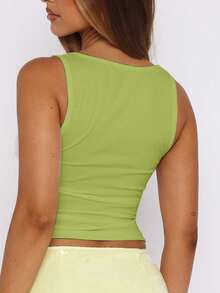 Women's Rhinestone Decor Rib Knitted Cropped Tank Top, Sexy Fitted Camisole Casual Summer - Green - View 4