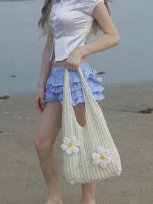 Dieser sommerliche, lässige Urlaubs-Damen-Strandtasche aus gehäkeltem Geflecht hat ein Hohldesign, ist mit zwei schönen Blumenmustern verziert, hat ein großes Fassungsvermögen und ist somit eine praktische und vielseitige Umhängetasche. Sie eignet sich sehr gut für Strandreisen und romantische Urlaubsausflüge, und ihre Sandabweisende Funktion macht sie auch dafür geeignet. Darüber hinaus ist sie auch für den täglichen Gebrauch, wie z.B. als Einkaufstasche, geeignet und eine ideale Wahl für Outdoor-Aktivitäten, Reisen sowie für Studenten, die in die Schule zurückkehren. - Beige - Übersicht 8