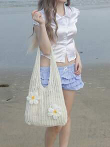 Dieser sommerliche, lässige Urlaubs-Damen-Strandtasche aus gehäkeltem Geflecht hat ein Hohldesign, ist mit zwei schönen Blumenmustern verziert, hat ein großes Fassungsvermögen und ist somit eine praktische und vielseitige Umhängetasche. Sie eignet sich sehr gut für Strandreisen und romantische Urlaubsausflüge, und ihre Sandabweisende Funktion macht sie auch dafür geeignet. Darüber hinaus ist sie auch für den täglichen Gebrauch, wie z.B. als Einkaufstasche, geeignet und eine ideale Wahl für Outdoor-Aktivitäten, Reisen sowie für Studenten, die in die Schule zurückkehren. - Beige - Übersicht 7