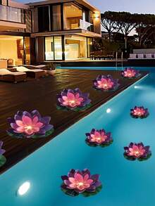 ضوء اللوتس الطافي بطاقة الطاقة الشمسية LED ،IP44 ديكور حمام السباحة محاكاة ضوء اللوتس LED بثلاثة ألوان (أصفر + وردي + أبيض)، ديكور المكتب والفناء والحديقة والزفاف والبركة والمناظر الطبيعية، أضواء الطاقة الشمسية للخارج