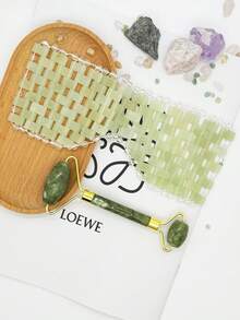 Set de 1/2/3 piezas de máscara facial y para ojos de jade natural, herramienta de terapia con piedras calientes/frías, masajeador de belleza para el cuidado de la piel en el hogar, spa y salón - Verde Oliva - Ver 12