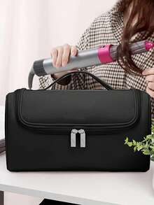 1个便携式手持吹风机、直发器、卷发棒收纳袋，采用优质防水防刮材料制成，内衬绒布，更好地保护设备，宿舍必备，适合旅行、度假、夏季、返校、出行、化妆，可用作学生旅行包、女士旅行化妆包等。 - 黑色 - 查看 3